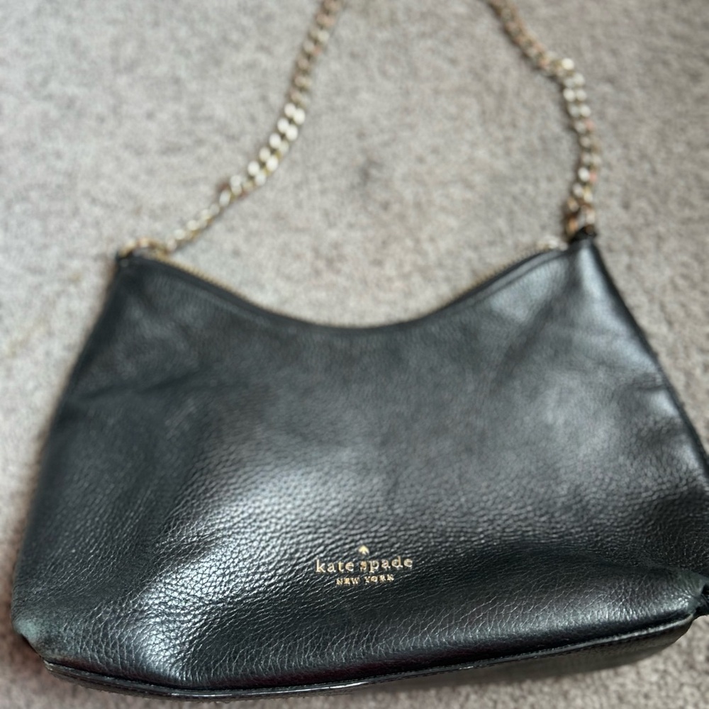 kate spade Black Leather Shoulder Bag with Gold Chain Strap